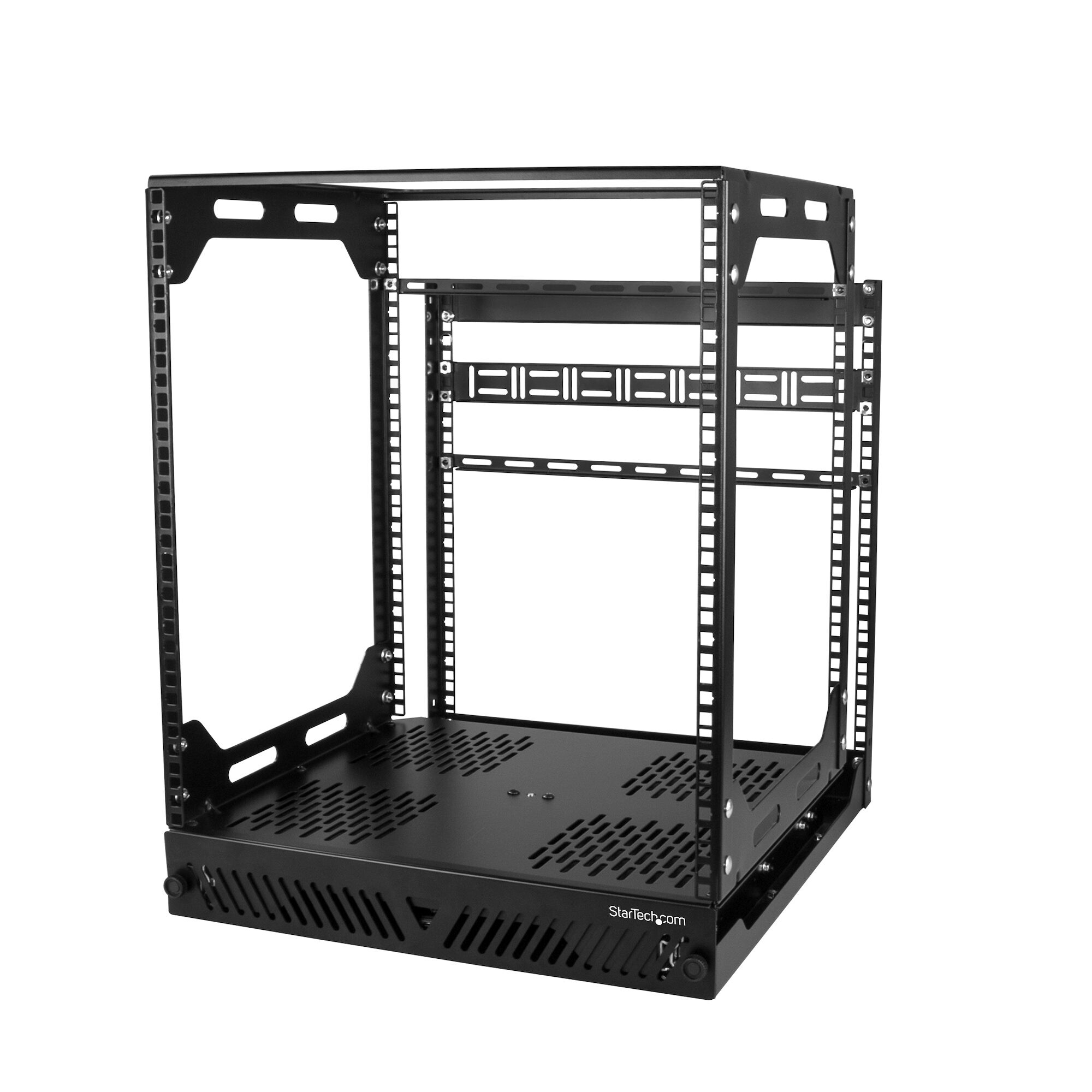 StarTech.com 12U 19” Uitschuifbaar en Roterend Open Frame Server Rack, 4 Post AV/Data Rack, 42,5cm (16.7") Diep Slide-Out IT Rack met Kabelmanagement, Uittrekbaar/Draaibaar Computer Rack