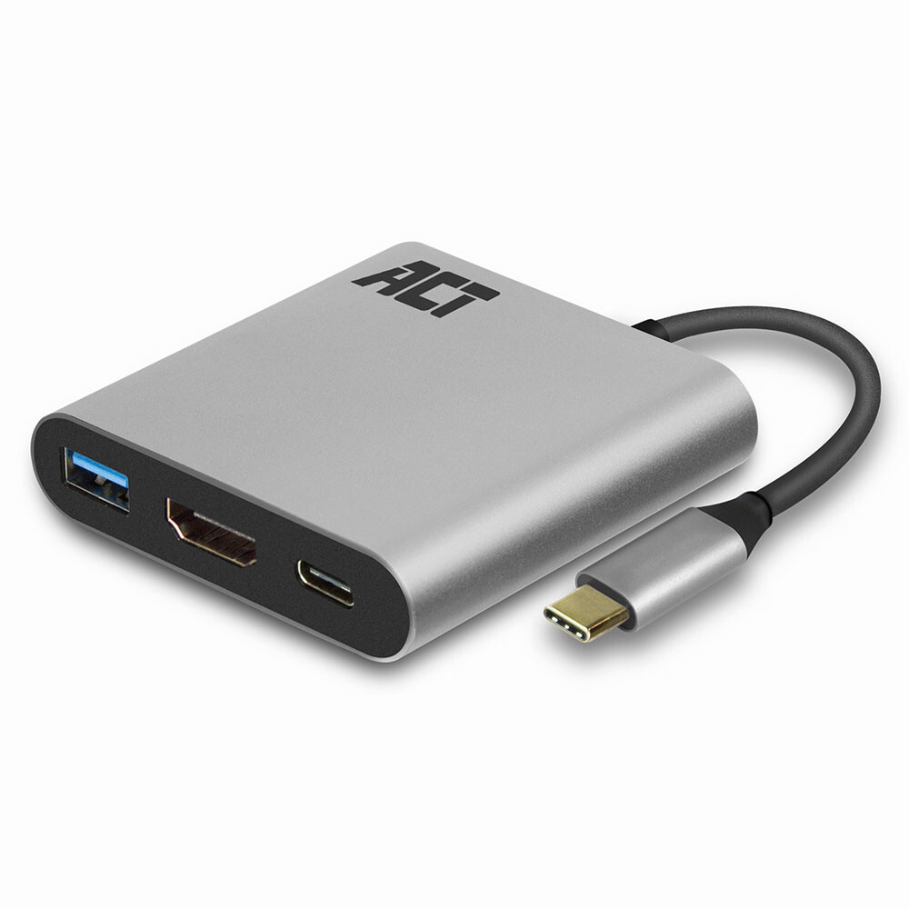 ACT USB-C multiport adapter voor 1 HDMI monitor, 1x USB-A, PD pass-through