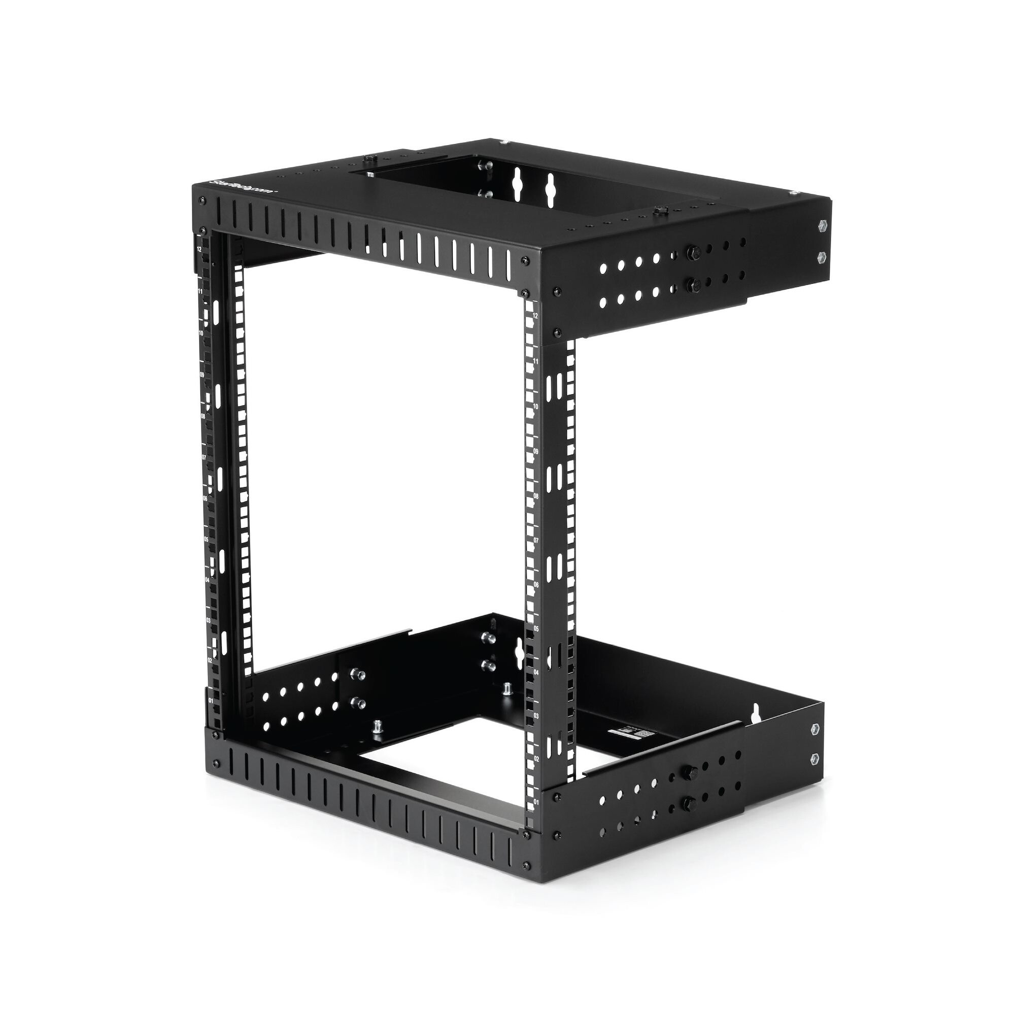 StarTech.com 2 Post 12U Heavy-Duty Wandmonteerbare Server Rack, 19" Open Frame Netwerk Rack met Verstelbare Diepte, Data Rack voor IT/AV/Patchpaneel/Computer Apparatuur, Incl Kooimoeren en Schroeven