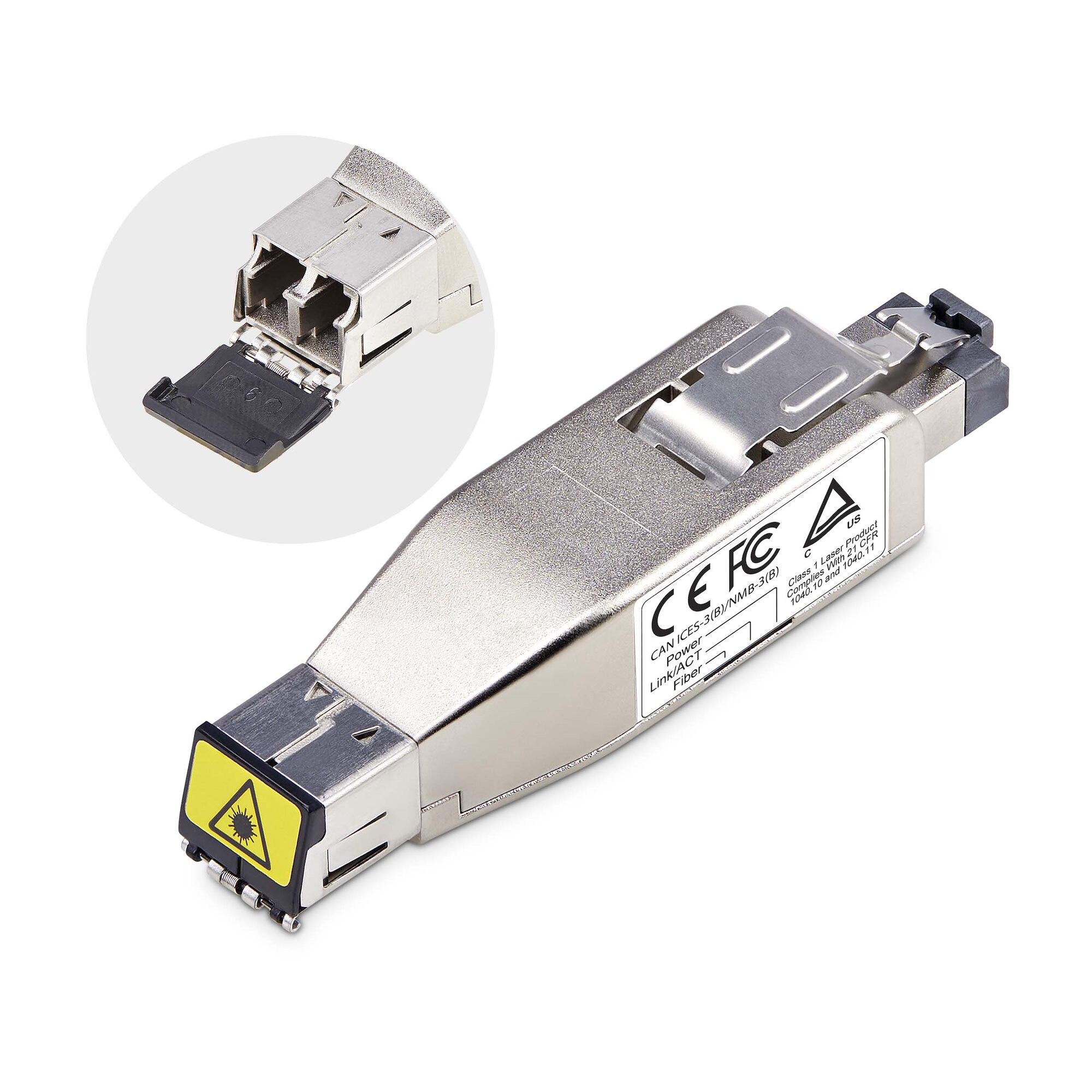 StarTech.com Gigabit Glasvezel naar RJ45 Ethernet Media Converter Dongle, Optical Singlemode 10km/Multimode 800m, PoE Voeding, Compact Ontwerp, Stalen Behuizing, Micro Mini, TAA