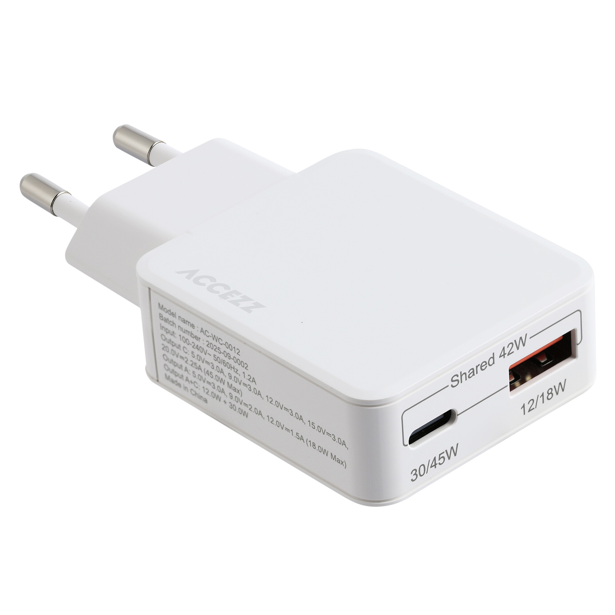 Accezz Ultra Slim GaN Charger 45W - USB-A + USB-C