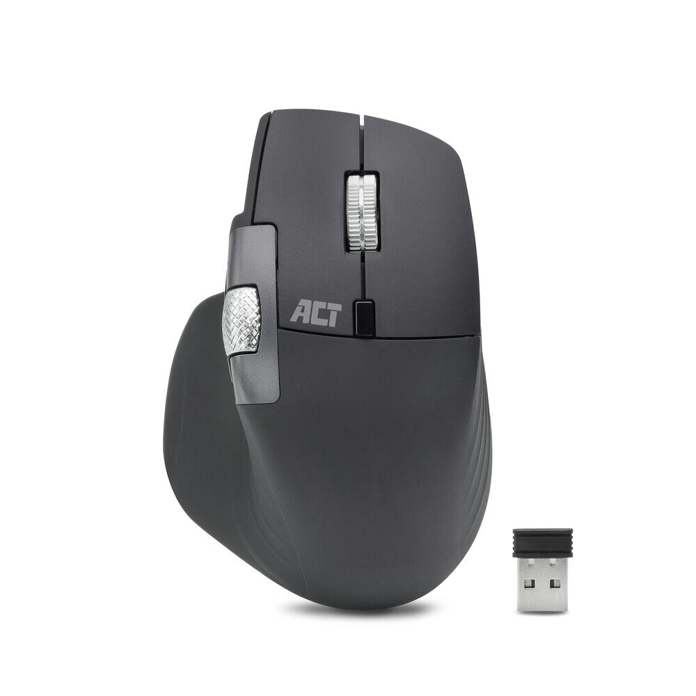 ACT Draadloze multi-connect muis Bluetooth en USB ontvanger, oplaadbaar, 4800 DPI met stille klik, snel scrolwiel en duimscrolwiel, gemaakt van gerecyclede materialen