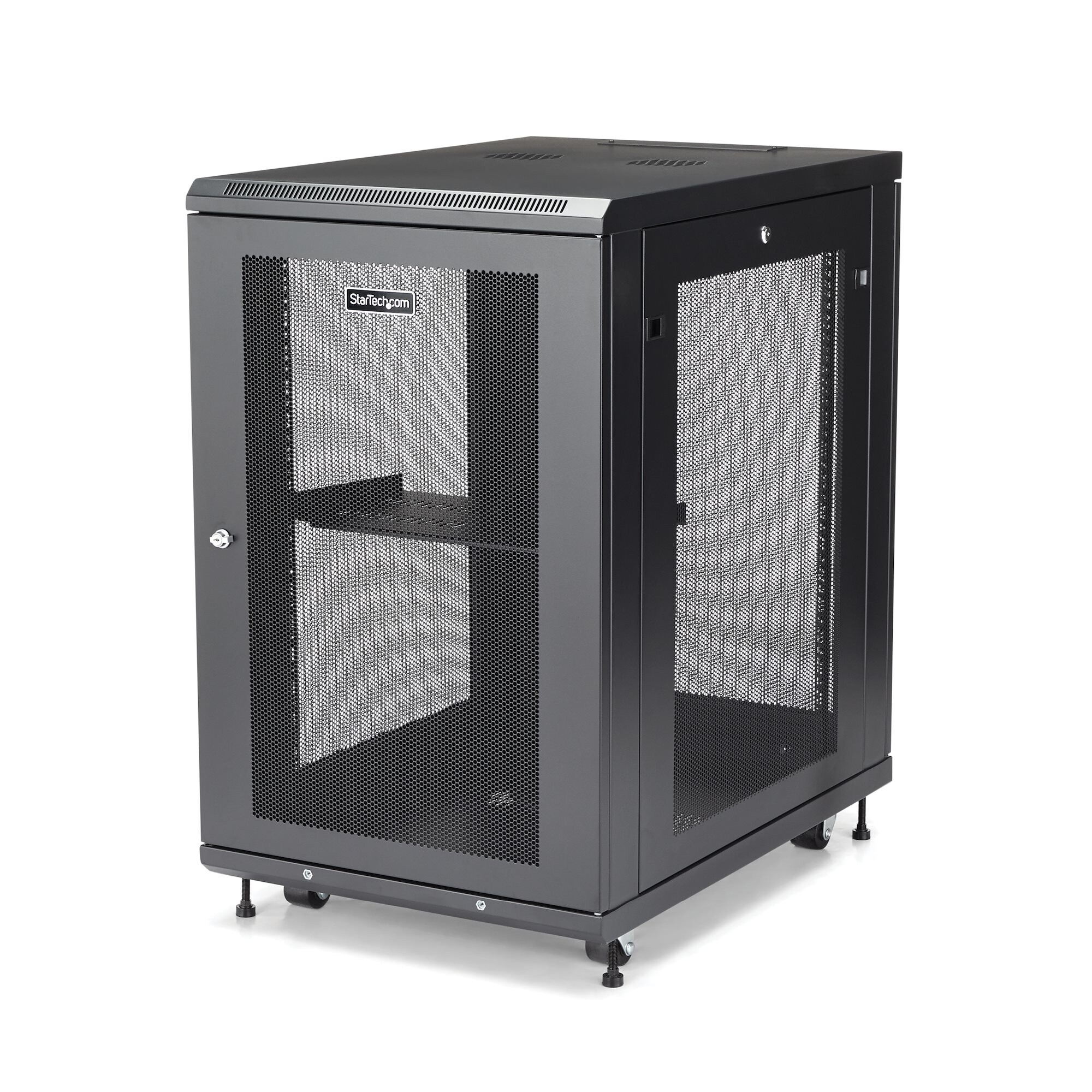 StarTech.com 18U Enterprise-Grade Server Rack Cabinet Kit, 19in Vergrendelbare 4-Post Patchkast met Schap en Kabelbeheer, 75cm Montagediepte, 450kg Draagkracht