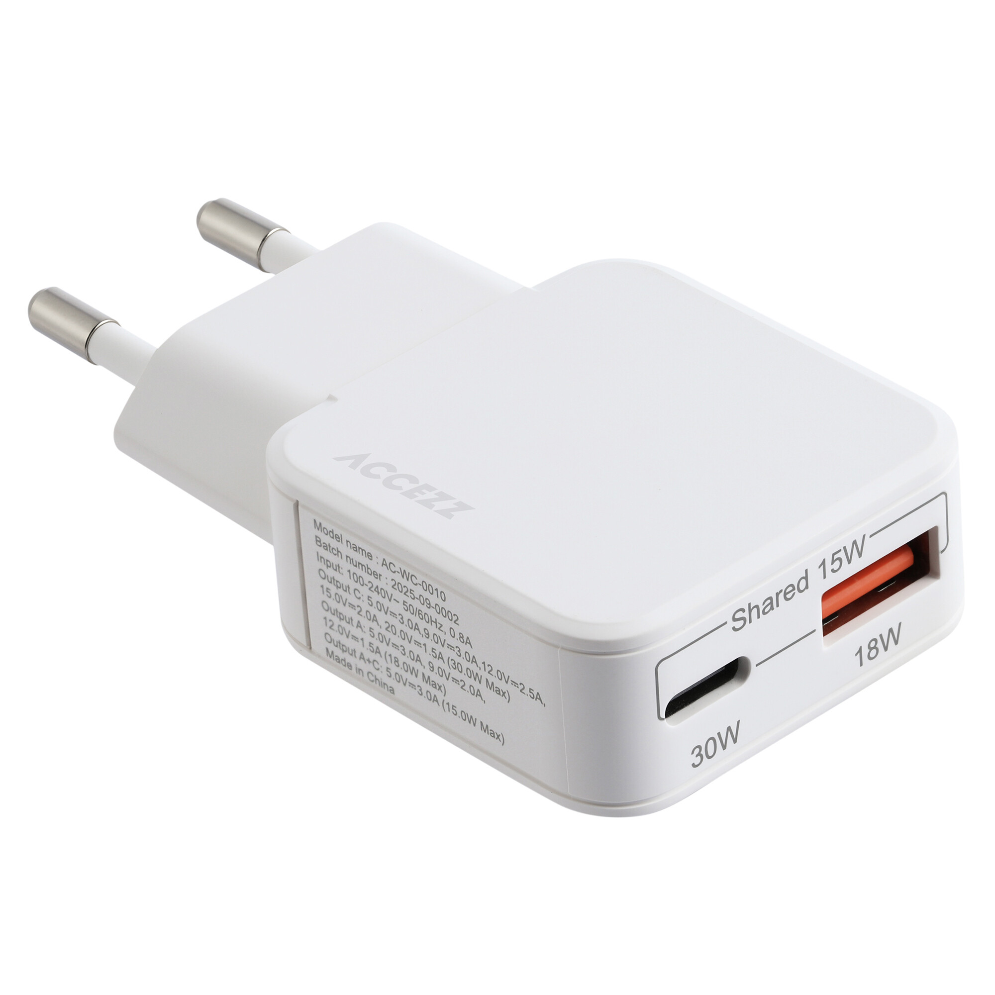 Accezz Ultra Slim GaN Charger 30W - USB-A + USB-C