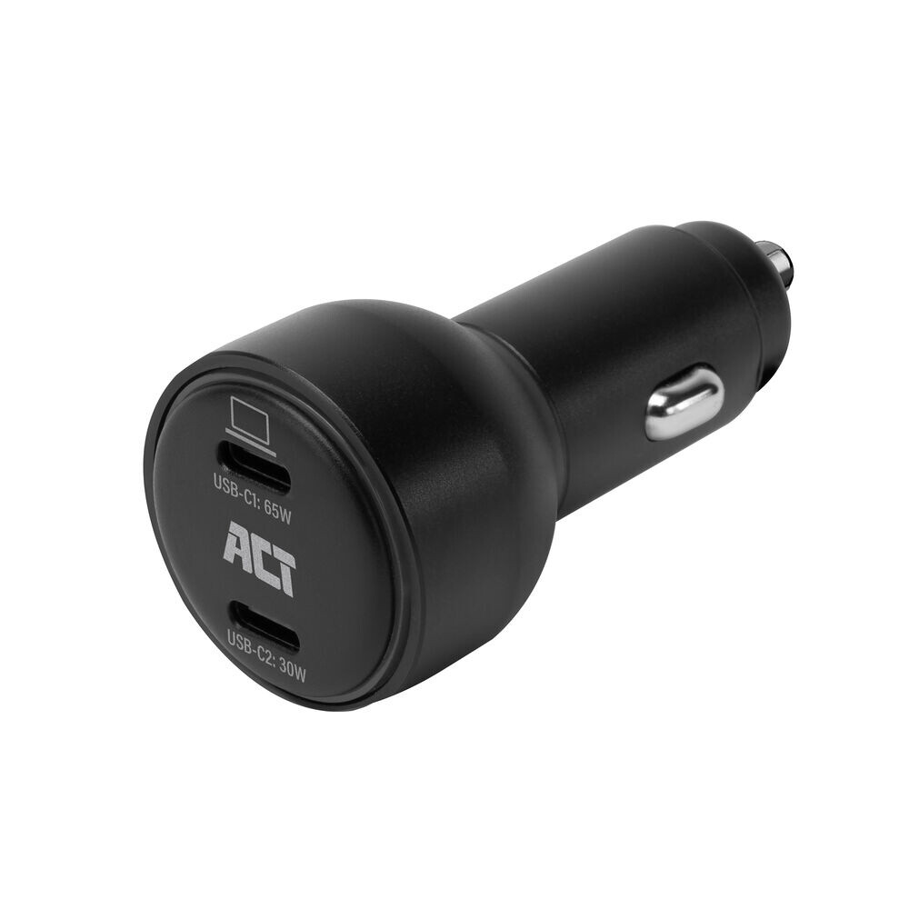 ACT 2-poorts USB-C fast charge autolader 95W met Power Delivery PPS, Quick Charge en GaNFast